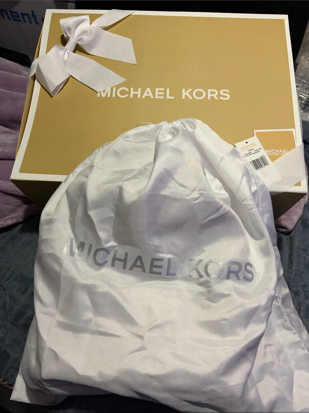 MICHAEL KORS Blush Logo Mini Backpack with Gold Hardware